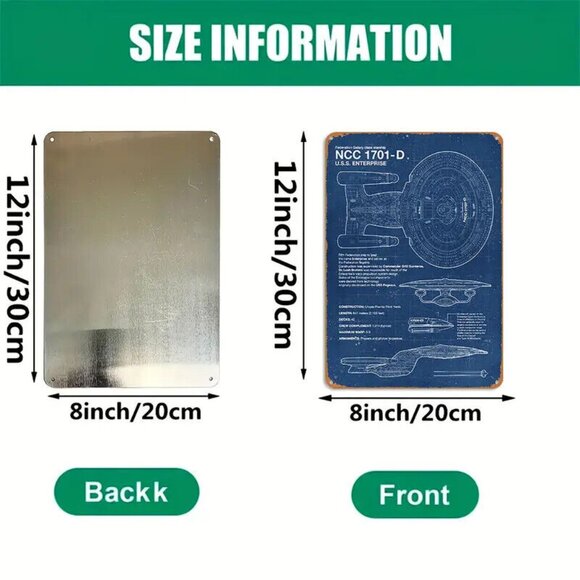 Star Trek Starship USS Enterprise NCC-1701-D 8"x12" Blueprint Metal Tin Sign - Picture 7 of 7